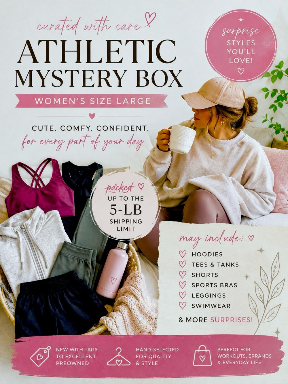 Women’s Curated Athletic & Workout Clothes Mystery Box – Size Large